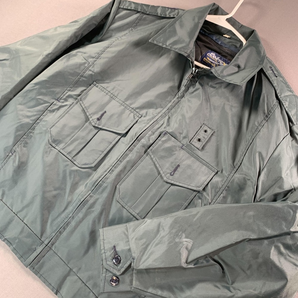 Vintage Sabre‎ Jacket Mens Medium Green Quilted Lined Made USA KJNO-3N 80s Nylon